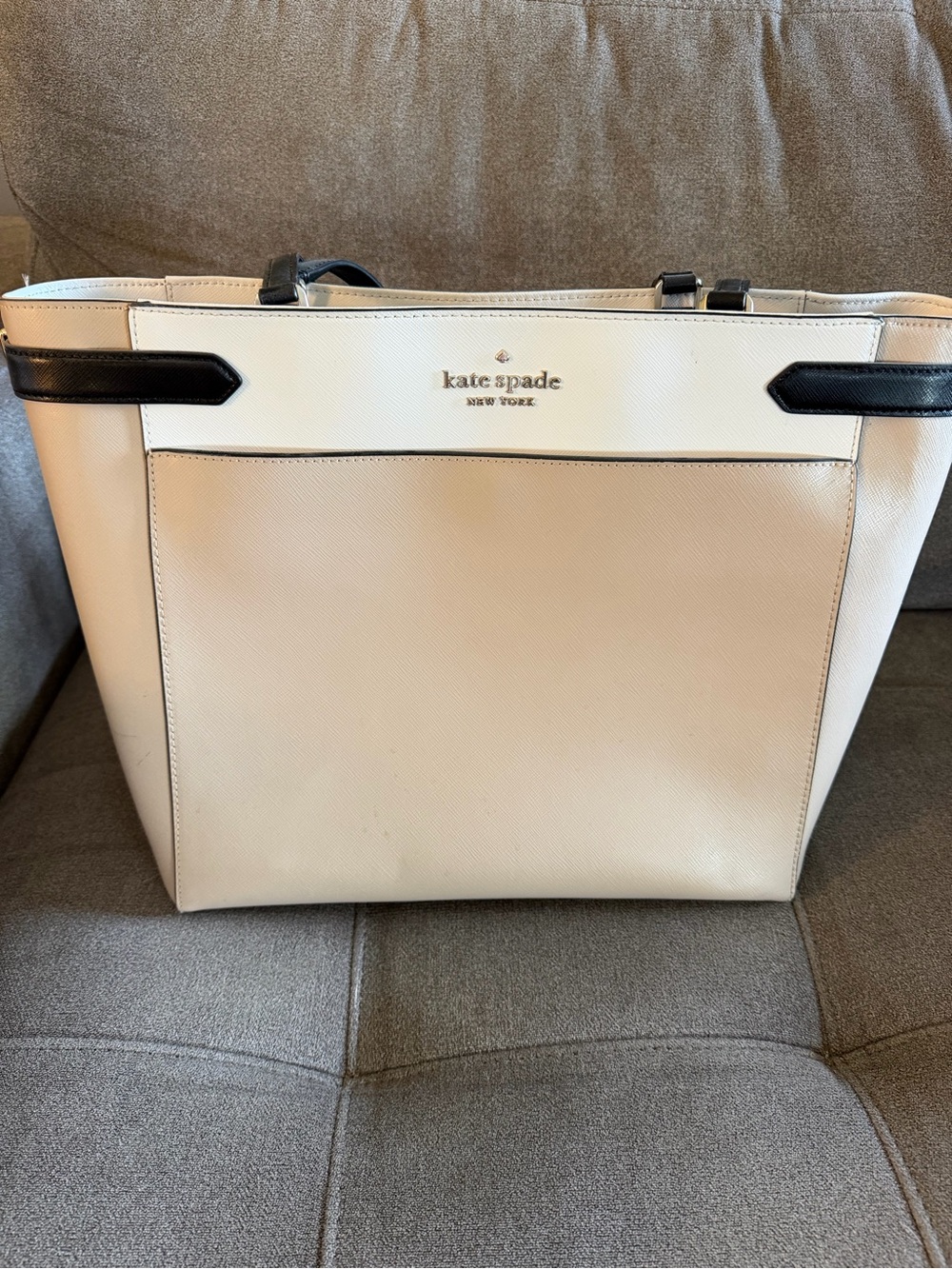 kate spade cream/tan tote with black trim
